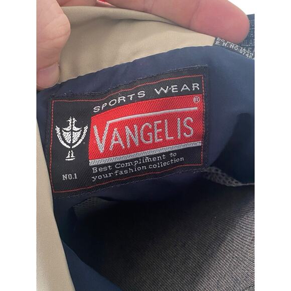 Vangelis Sports Wear Mens Windbreaker Size Large Full Zip Lined Blue Tan Jacket - Picture 8 of 12